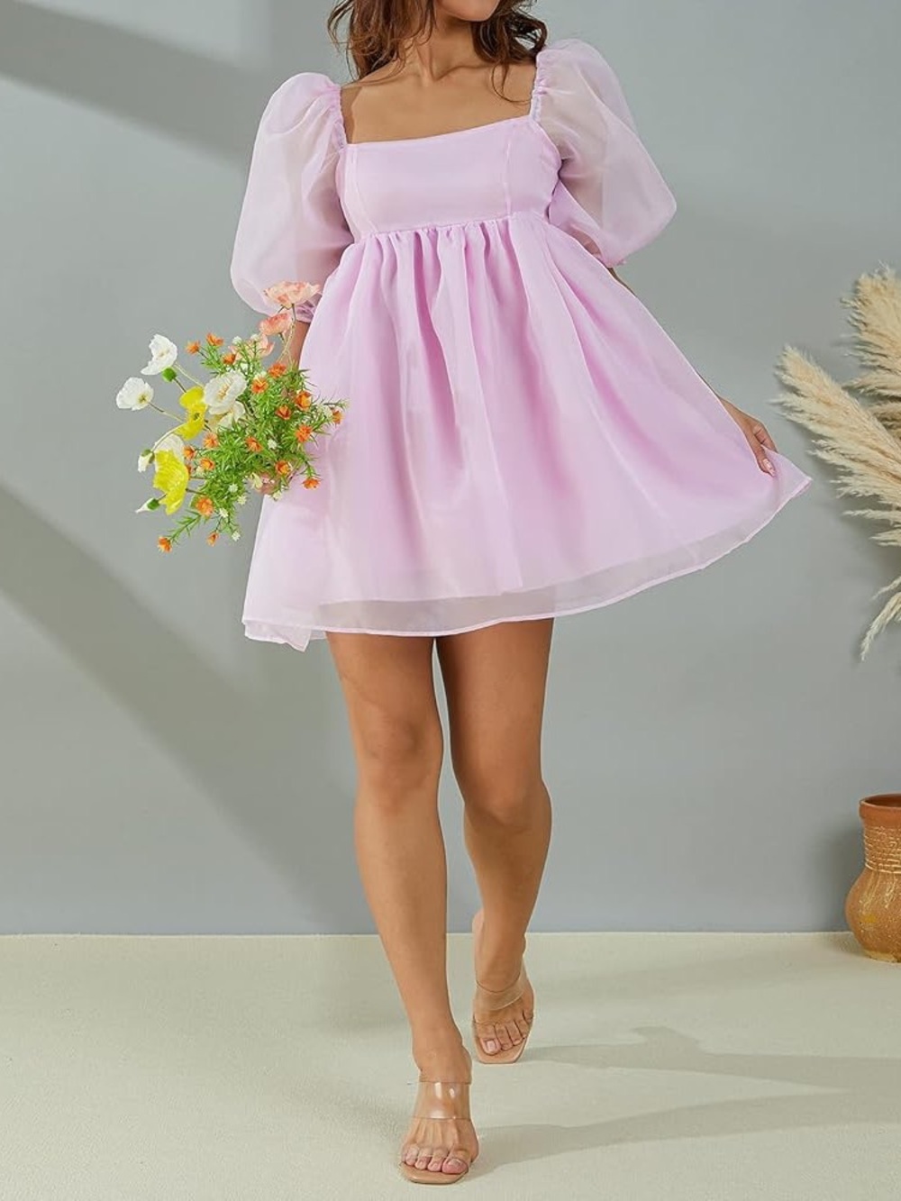 Pink Puff-Sleeve Mini Dress - Picture 5 of 5